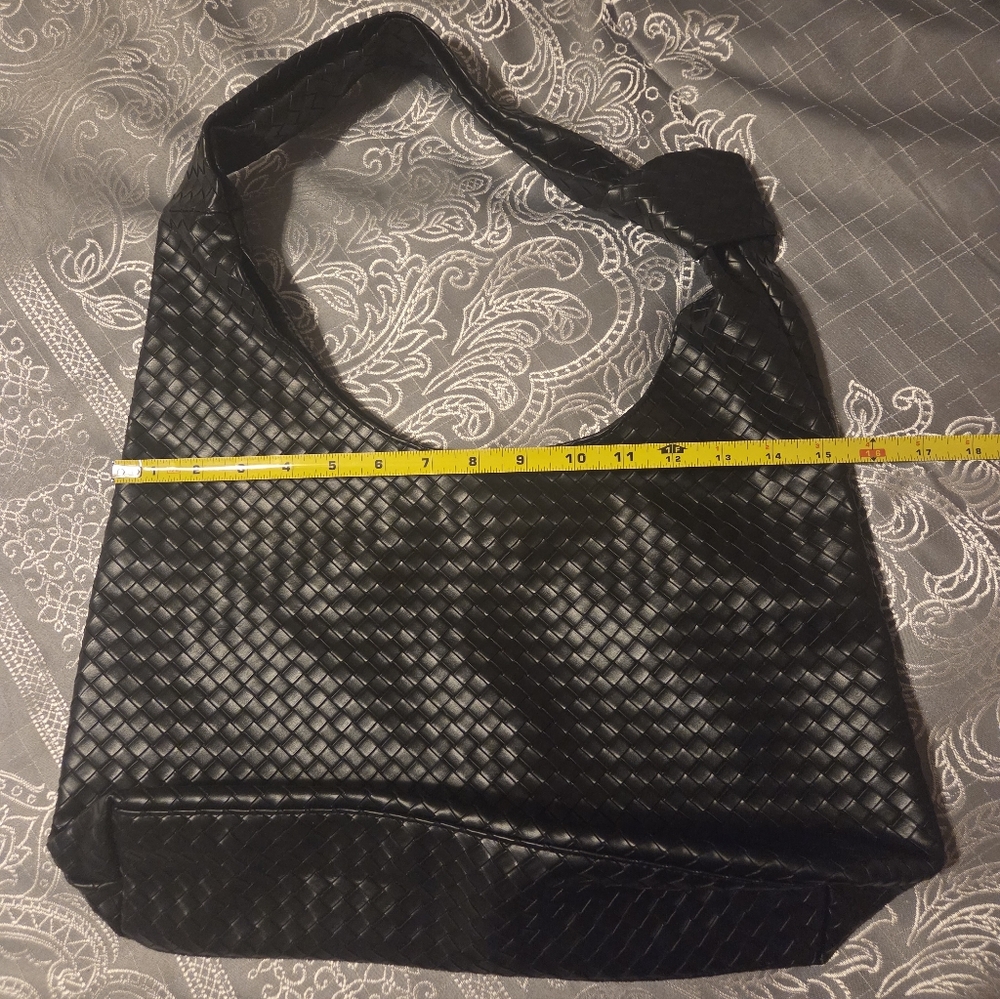 Ulta Black Woven Faux Leather Hobo Tote Bag